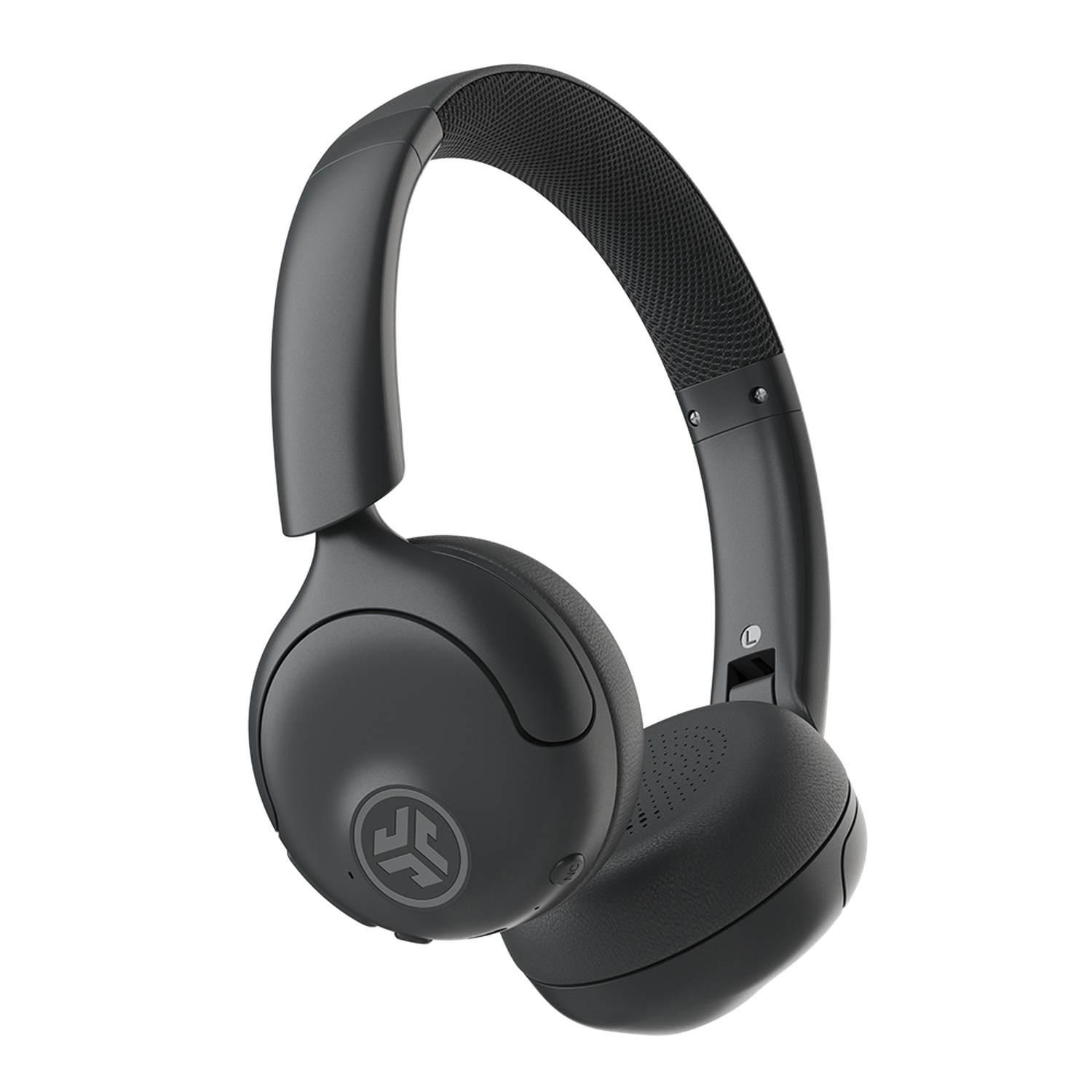 Casque noir avec bandeau et oreillettes rembourrés. Un logo est visible sur l'oreillette gauche. Le fond est blanc.