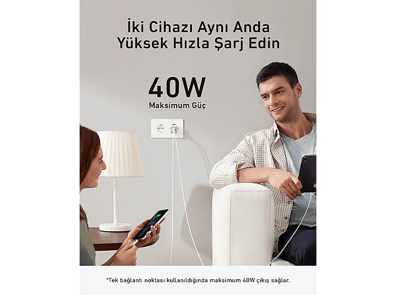 ANKER 521 Nano Pro 40W C Şarj Adaptörü Beyaz Fiyat & Özellik