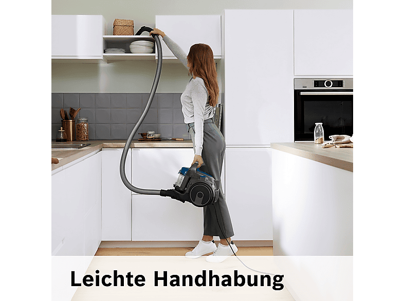 Bosch BGC05A220A Serie 2 Bodenstaubsauger ohne Beutel (78 dB(A), maximale Leistung: 700 Watt, Steingrau/Blau)