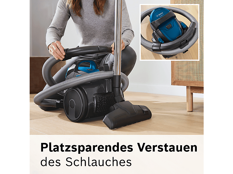 Bosch BGC05A220A Serie 2 Bodenstaubsauger ohne Beutel (78 dB(A), maximale Leistung: 700 Watt, Steingrau/Blau) — Foto 3 von 5