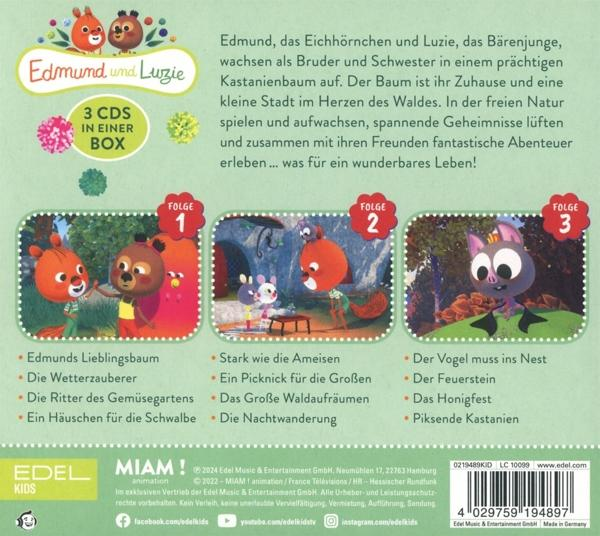 Box-Set mit den Zeichentrickfiguren Edmund und Luzie. Enthält 3 CDs. Enthält Episoden mit Tieren in einer Waldumgebung.