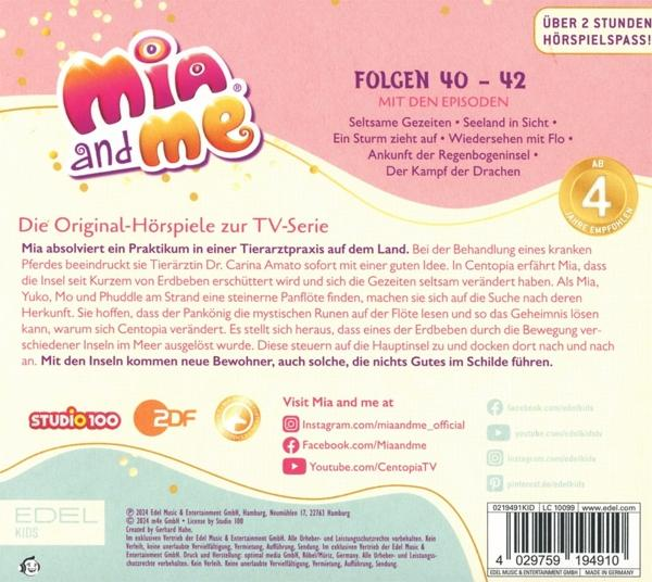 Cover für die Hörspielserie 'Mia and Me'. Enthält Logo, Episodentitel und eine Altersempfehlung von '4+'.