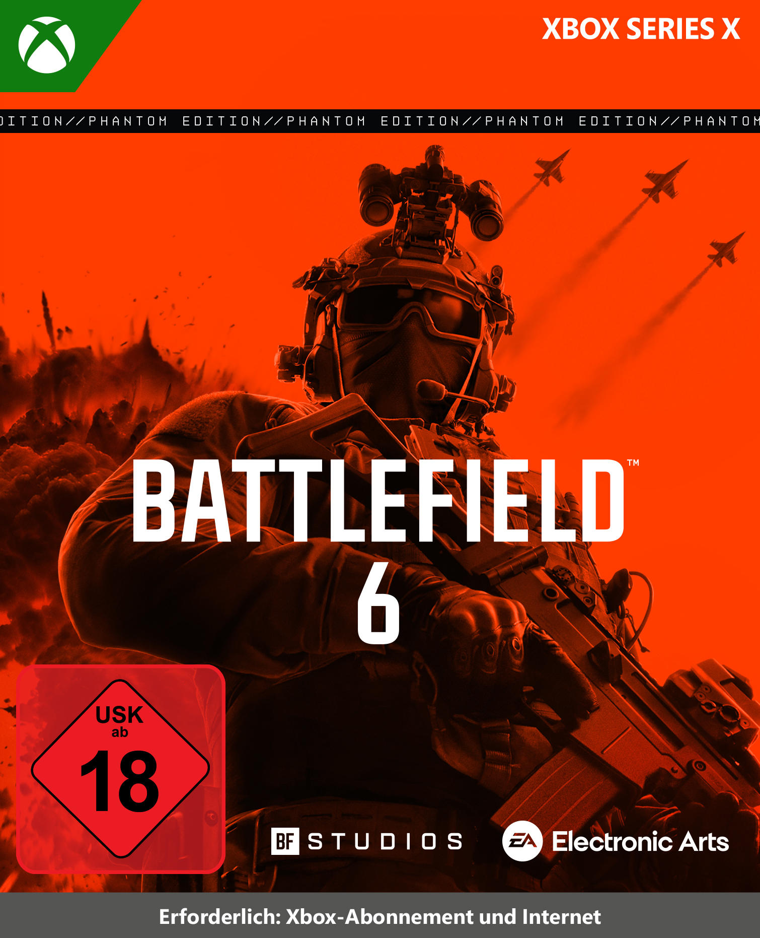 Battlefield 6 Cover mit Soldat, Jets und Xbox Series X Logo.