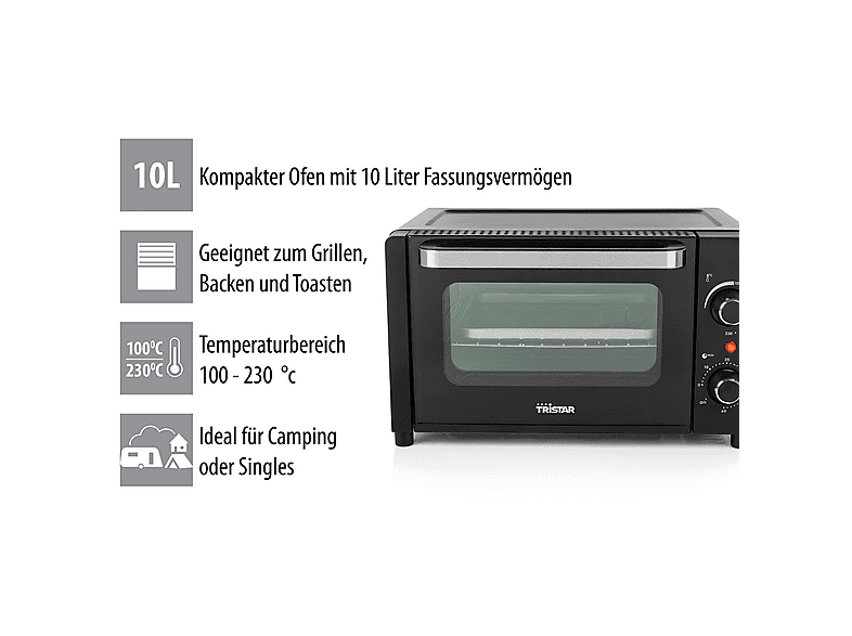 Tristar OV-3610 Minibackofen Timerfunktion, Kontrollleuchte, Umluft-Funktion, kabelgebunden 10 l — Foto 3 von 3
