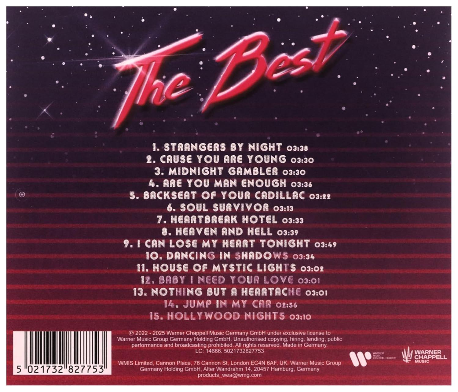 CD-Cover mit der Aufschrift "The Best" und einer Titelliste. Der Hintergrund ist dunkel mit Sternen. Unten befindet sich ein Barcode.