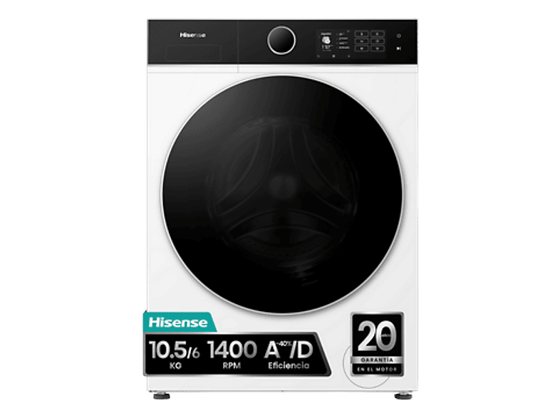 Hisense – Lavadora secadora Hisense 10,5 kg/1.400 rpm, Función vapor – WD5i1045BWQ.