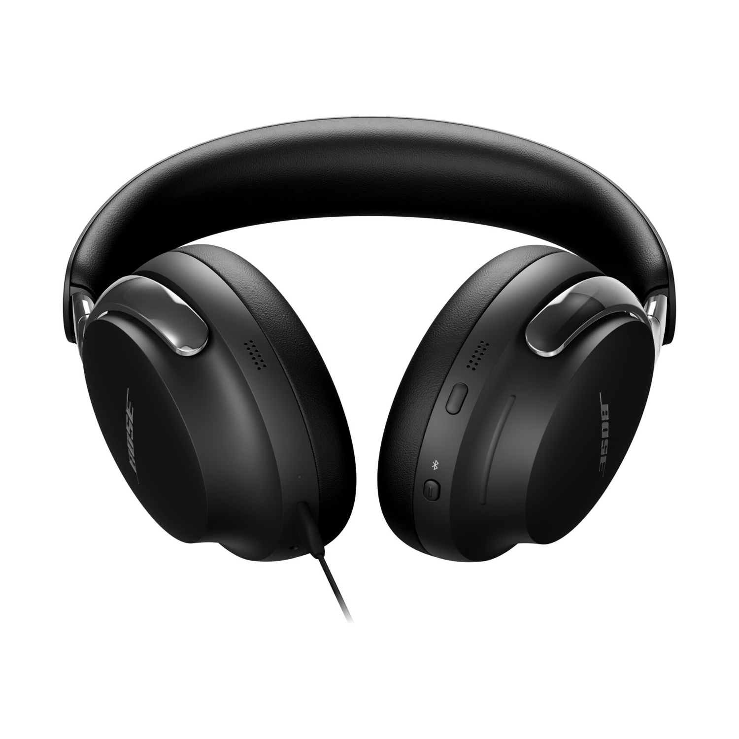Cuffie Bose nere su sfondo bianco. Le cuffie hanno un archetto e padiglioni imbottiti. Il logo Bose è visibile.