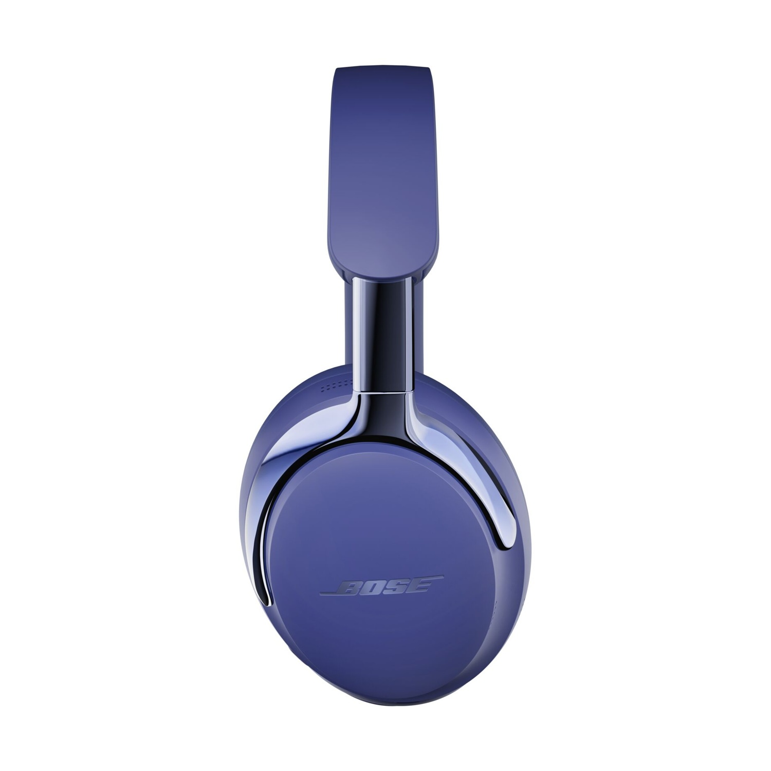 Un'auricolare Bose blu, su sfondo bianco. L'auricolare ha un design moderno over-ear.