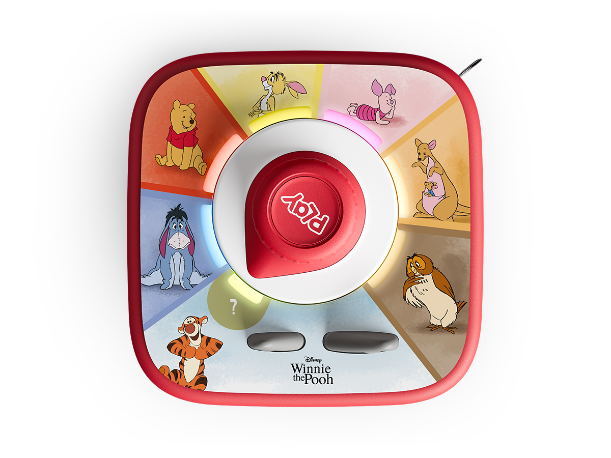 Gioco di Winnie the Pooh con personaggi attorno a un pulsante centrale. Include Pooh, Pimpi, Tigro, Eeyore, Kanga, Roo, Gufo e Coniglio.