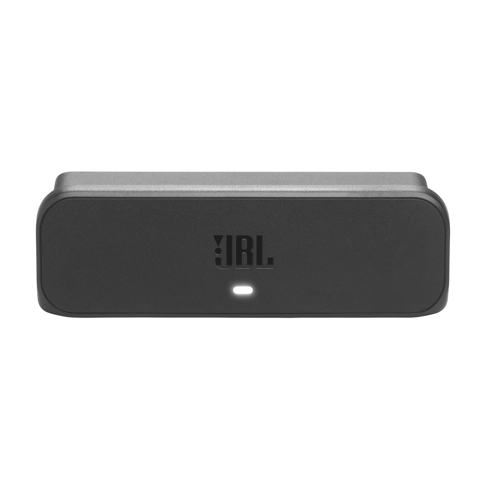 Ein rechteckiger, dunkelgrauer JBL-Lautsprecher. Er hat das JBL-Logo und ein kleines weißes Licht.