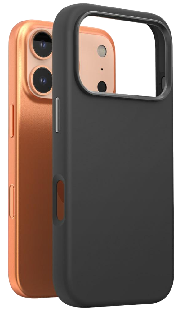 Dwa smartfony: jeden w kolorze miedzi, drugi w czarnym etui. Czarne etui zakrywa telefon. Widoczne kamery.