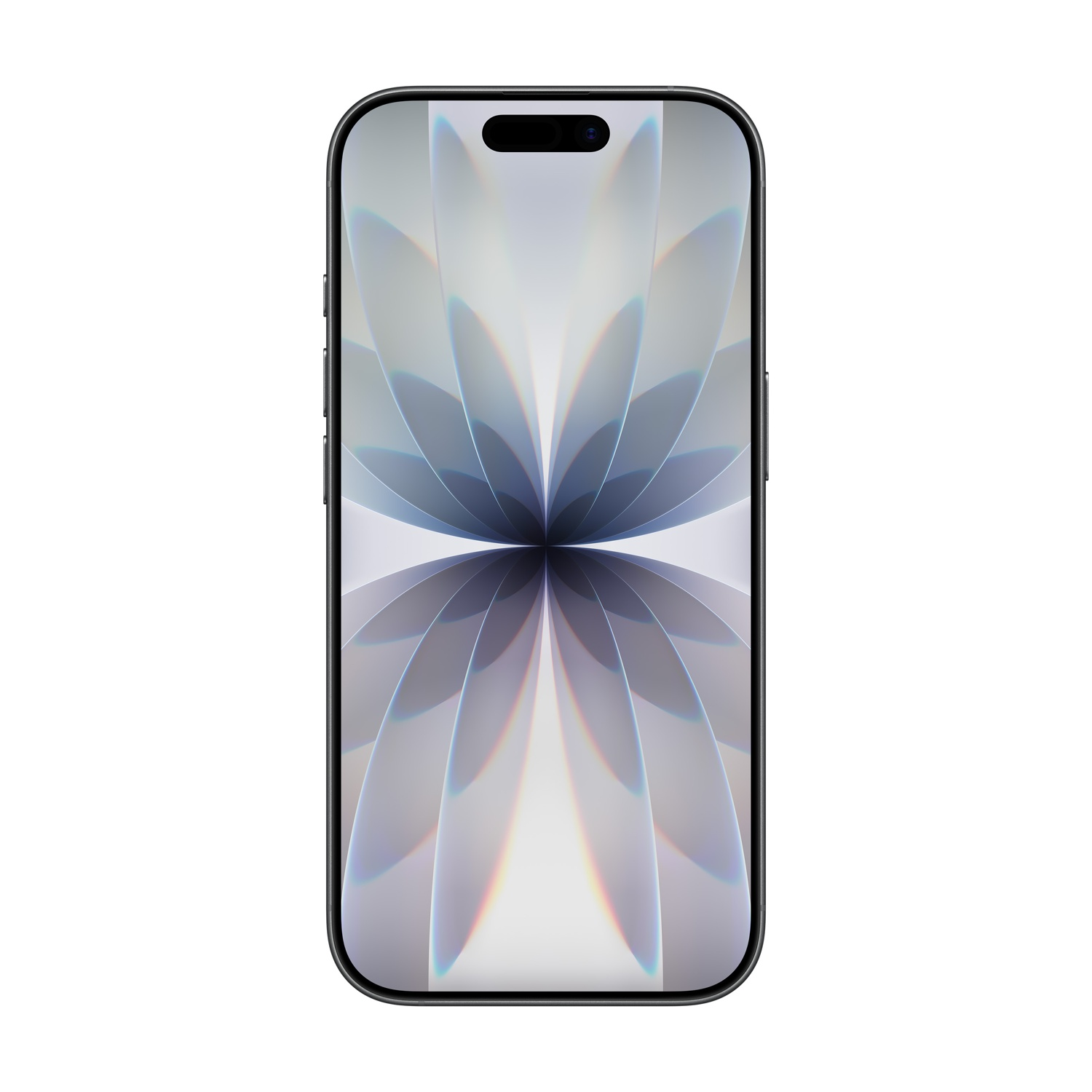 Uno smartphone con cornice nera mostra un motivo floreale chiaro su sfondo bianco.