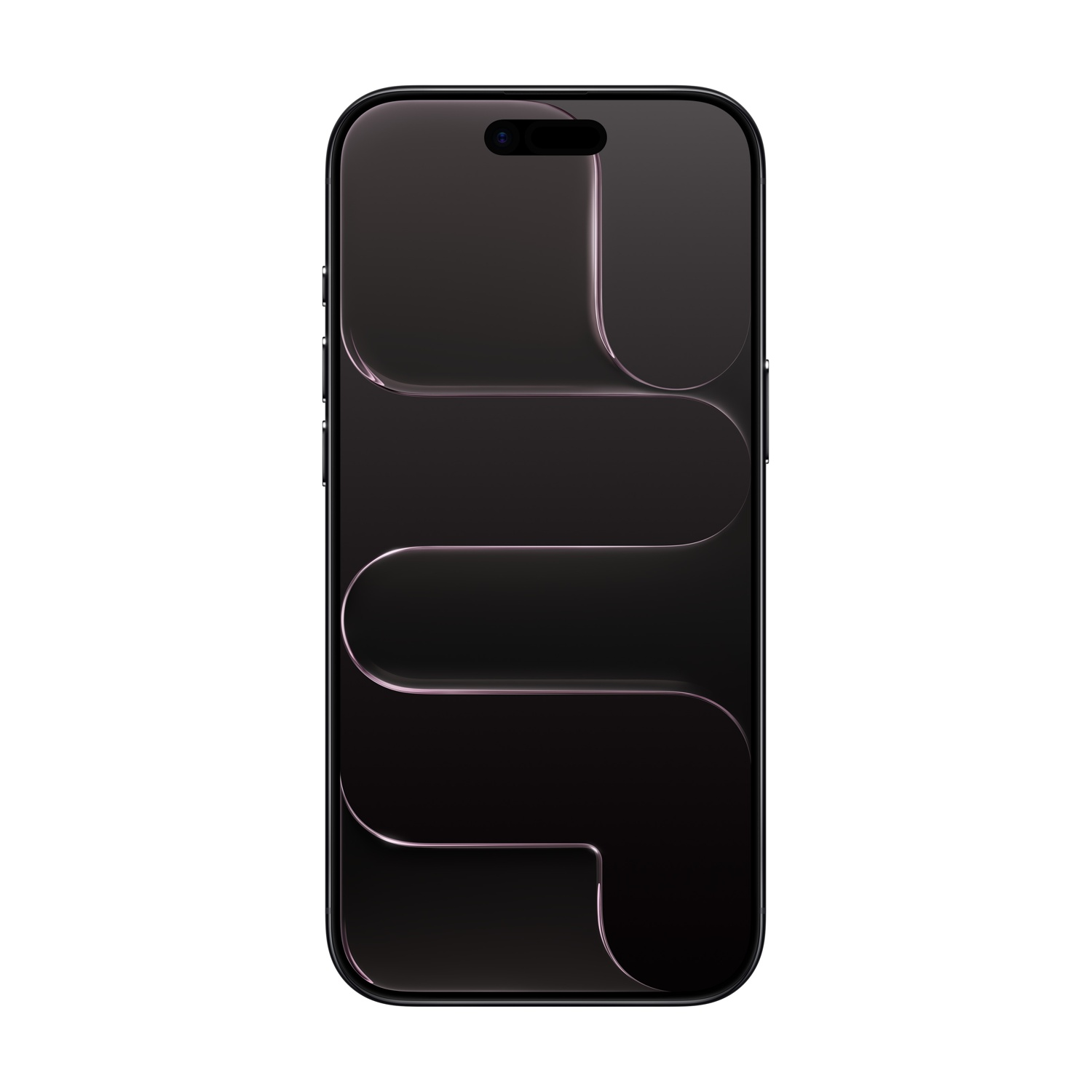 Uno smartphone nero dal design elegante. Presenta una fotocamera e un motivo unico di linee curve sul retro, su sfondo bianco.