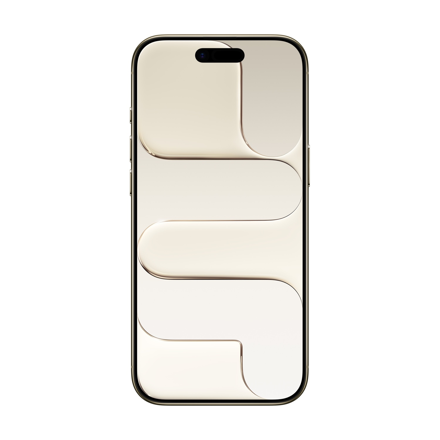 Uno smartphone dorato con un design unico sullo schermo, caratterizzato da forme curve e un'area fotocamera nera in alto.