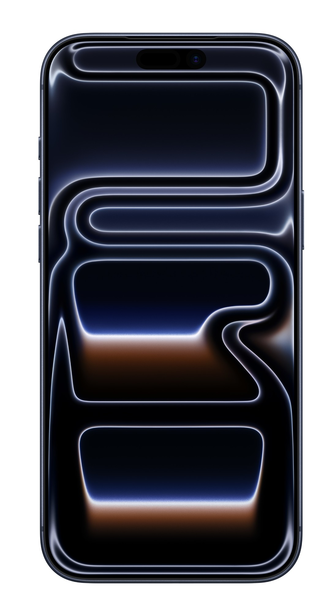 Smartfon wyświetla ciemny, abstrakcyjny wzór z białymi obrysami i gradientami kolorów niebieskiego i brązowego.