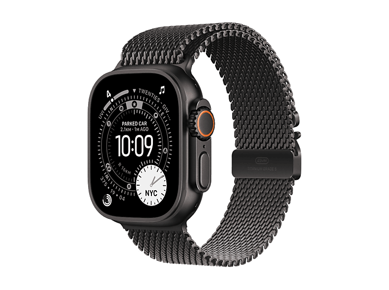 Apple Watch Ultra 3 GPS + Cellular, koperta 49 mm z tytanu w kolorze czarnym, bransoleta mediolańska z tytanu w kolorze czarnym - rozmiar M