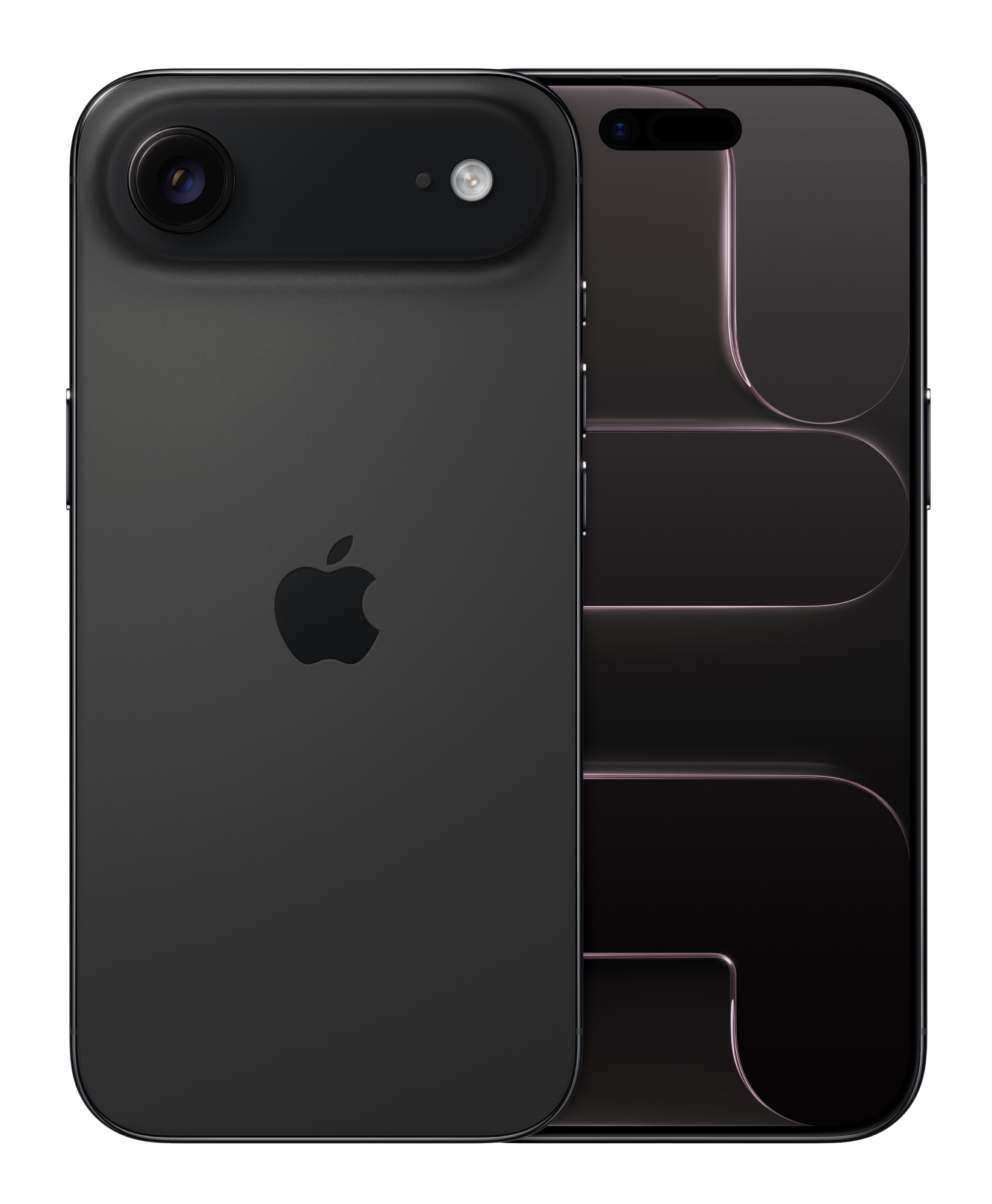 Ciemny projekt koncepcyjny smartfona. Ma garb kamery i logo Apple. Ekran ma unikalny design.