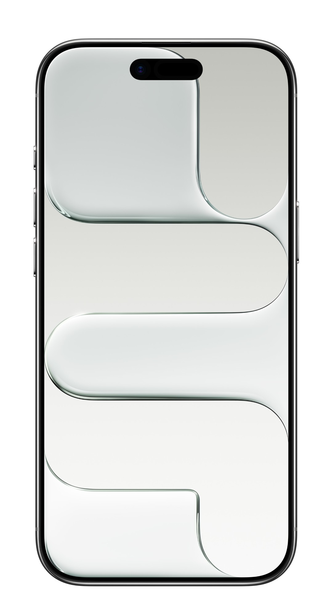 Smartfon z czarną ramką i jasnym ekranem. Ekran ma wzór z zakrzywionymi białymi kształtami.