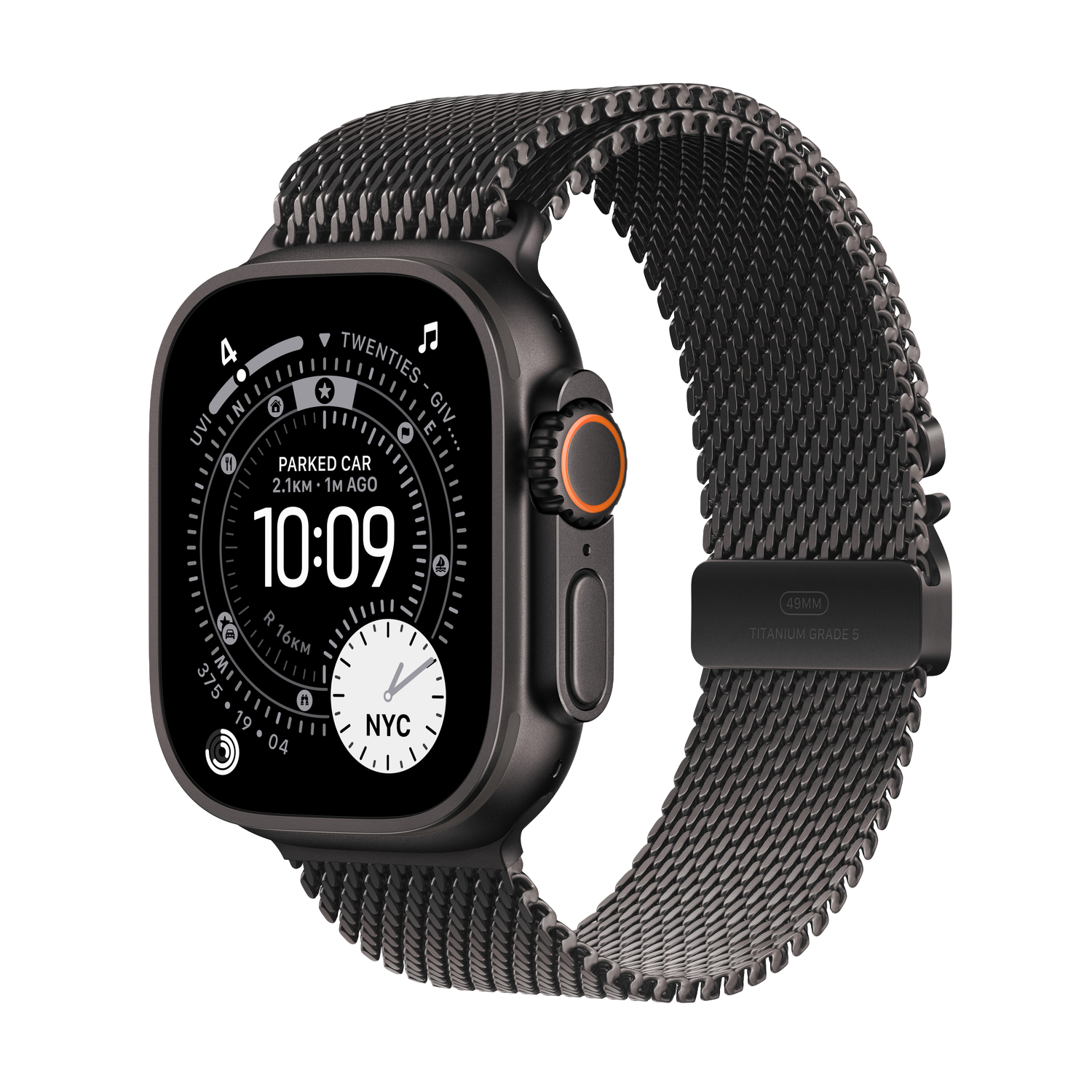 Apple Watch Ultra 3 gps + Cellular - 49mm black Titanium Case - Black Milanese Loop Medium Smartwatch afbeelding