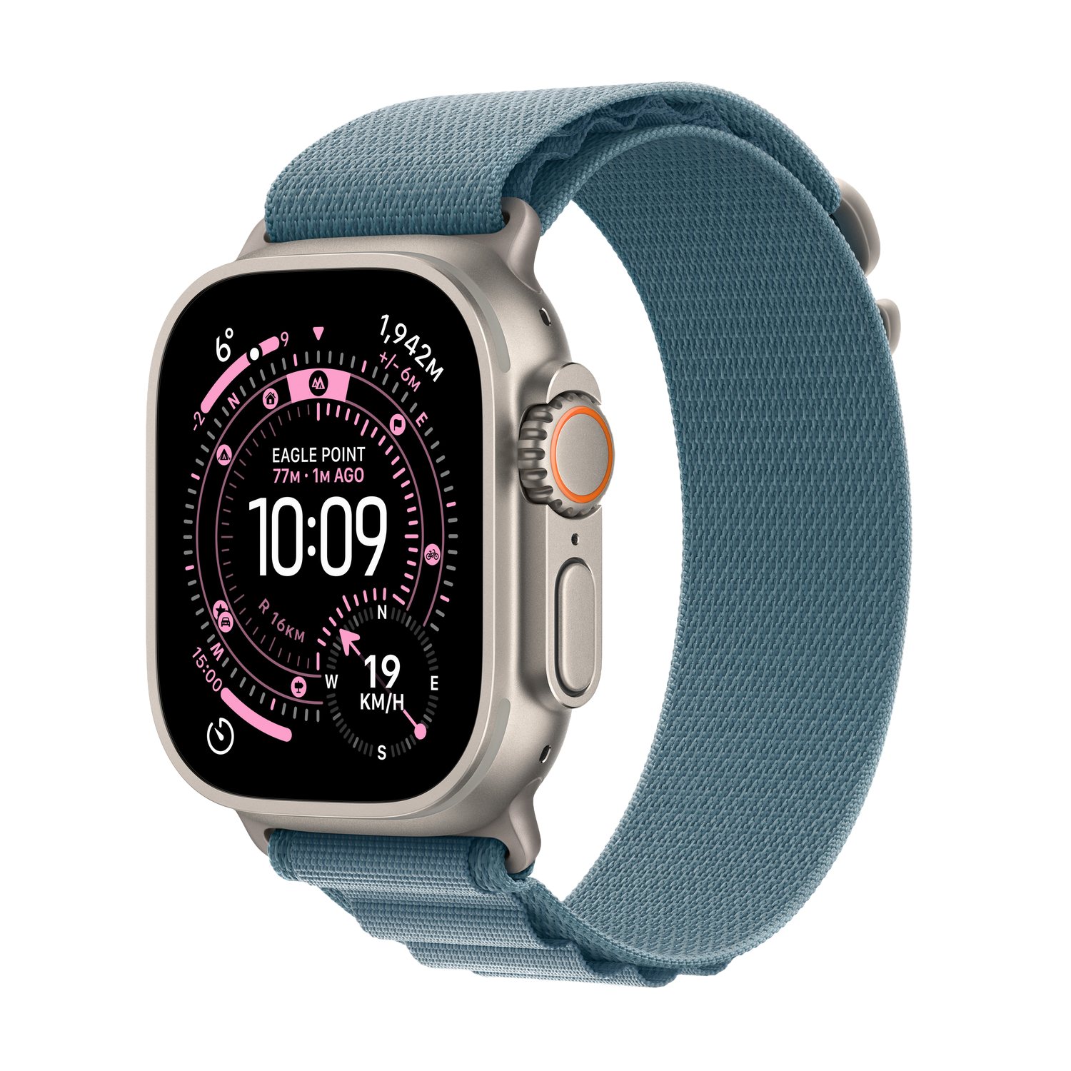 Apple Watch Ultra 3 gps + Cellular - 49mm natural Titanium Case - Light Blue Alpine Loop Medium Smartwatch Natural afbeelding