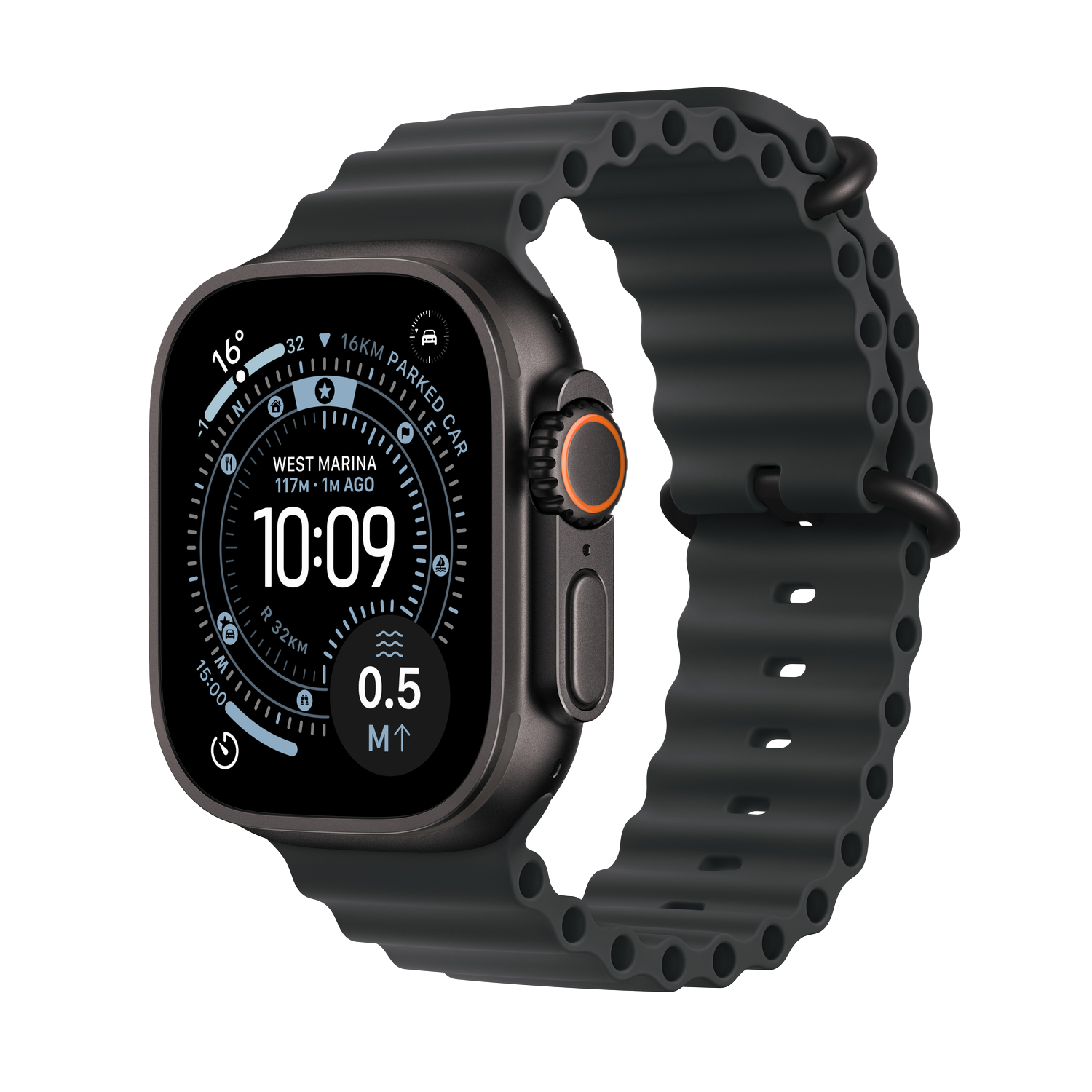Apple Watch Ultra 3 gps + Cellular - 49mm black Titanium Case - Black Ocean Band Smartwatch afbeelding