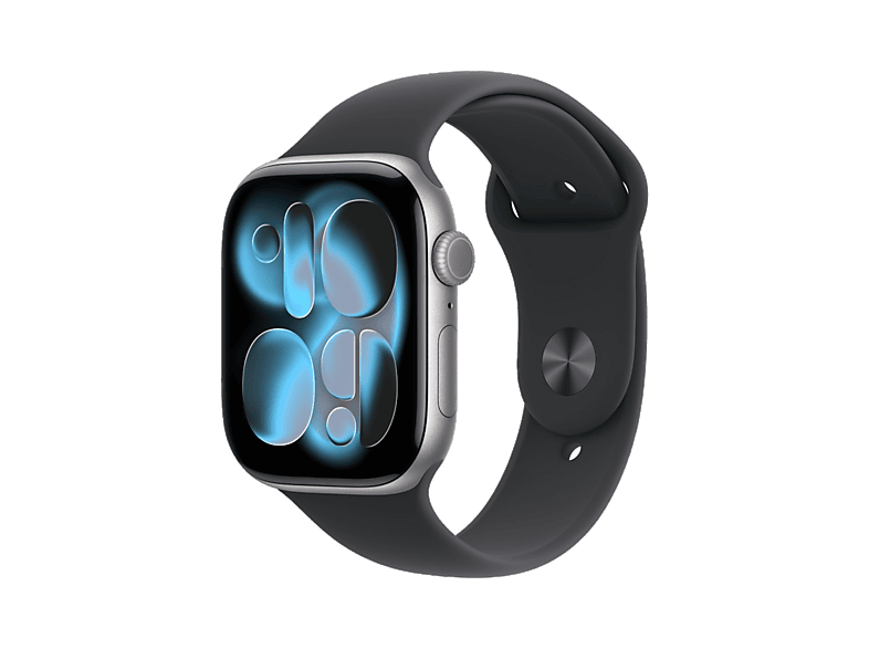 Apple Watch Series 11 GPS koperta 46 mm z aluminium w kolorze gwiezdnej szarości, pasek sportowy w kolorze czarnym - rozmiar M/L