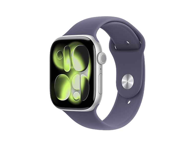 Smartwatch APPLE Watch Series 11 GPS, koperta 46mm z aluminium w kolorze srebrnym, pasek sportowy mlecznego fioletu - rozmiar M/L MEVA4MP/A