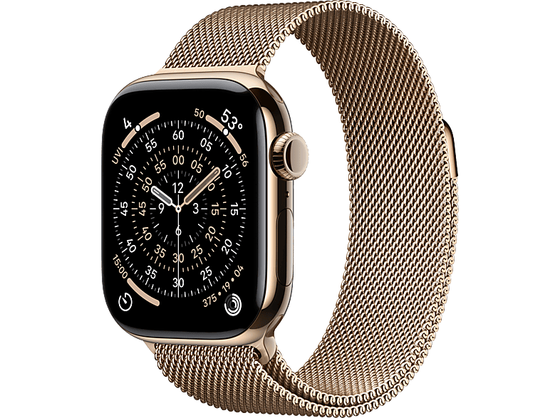 Apple Watch Series 11 GPS + Cellular, koperta 42 mm z tytanu w kolorze złotym, bransoleta mediolańska w kolorze złotym