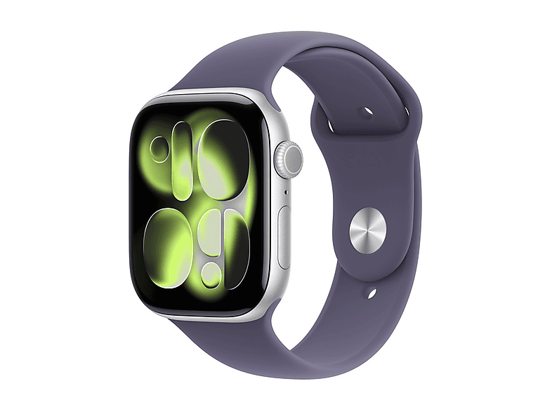 Apple Watch Series 11 Gps, Cassa 46 mm in alluminio color argento con Cinturino Sport viola nebbia - M/L Smartwatch