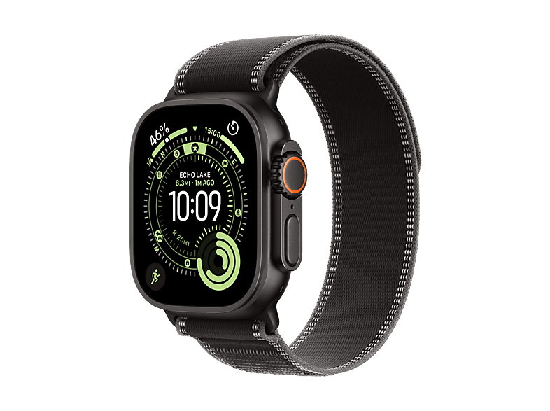 Apple Watch Ultra 3 (2025), GPS+CEL, 49 mm, Caja de Titanio Negro, Correa Trail Loop Negro carbón, S/M, Calidad del sueño, Via satélite