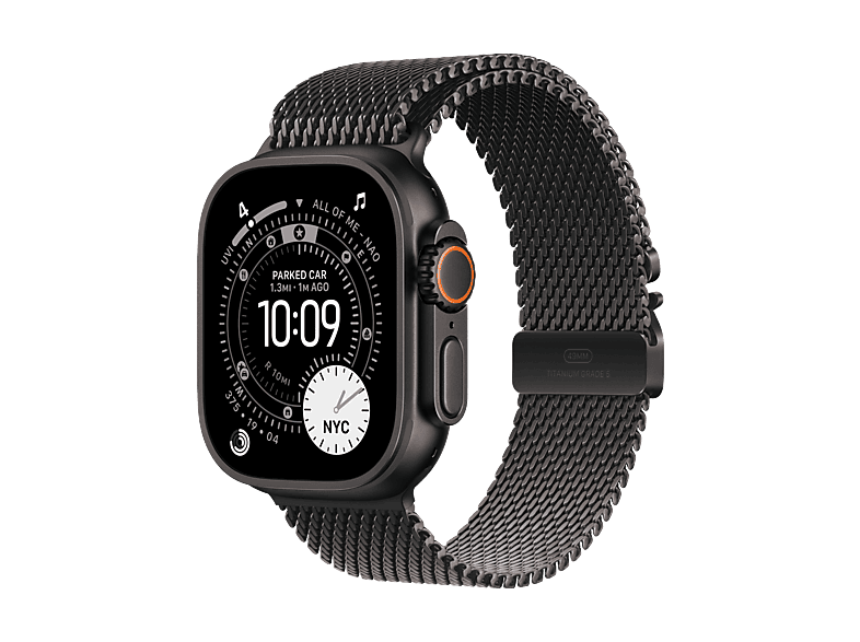 Apple Watch Ultra 3 (2025), GPS+CEL, 49 mm, Caja de Titanio Negro, Correa Titanium Milanese Loop L, Calidad del sueño, Via satélite