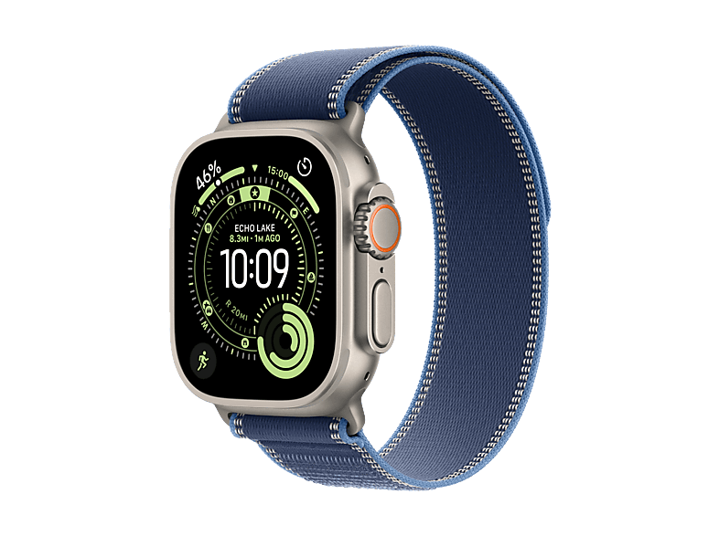 Apple Watch Ultra 3 (2025), GPS+CEL, 49 mm, Caja de Titanio Natural, Correa Trail Loop Azul/azul brillante, M/L, Calidad del sueño, Via satélite