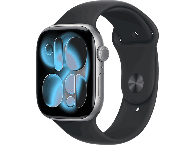 Apple Watch Series 11 (2025), GPS, 46 mm, Caja de aluminio Gris espacial, Correa deportiva Negra, M/L, Calidad del sueño, 24h Autonomía