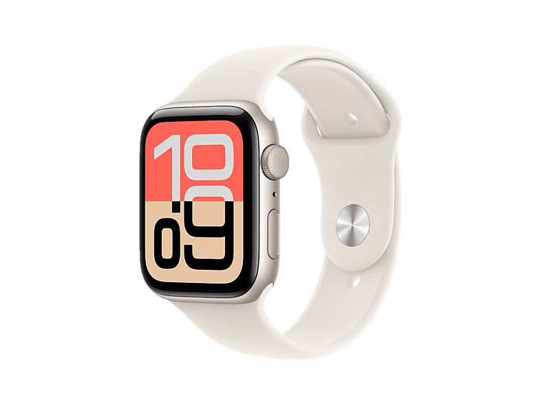 Apple Watch SE 3 GPS koperta 40 mm z aluminium w kolorze księżycowej poświaty, pasek sportowy w kolorze księżycowej poświaty - rozmiar S/M