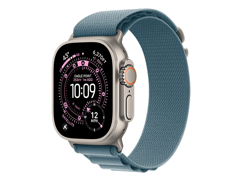 APPLE Watch Ultra 3 (GPS + Cellular) 49 mm Smartwatch Titan, 145 - 190 (M), Natural/Light Blue Alpine Loop