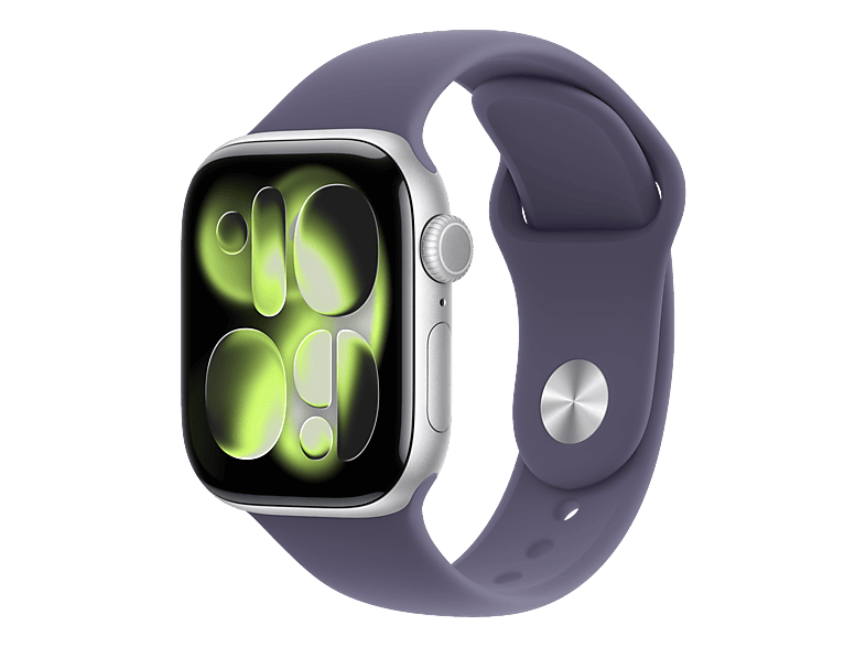APPLE Watch Series 11 (GPS) 42 mm Smartwatch Aluminium Fluorelastomer, 150 - 200 (M/L), Silver/Purple Fog Sport Band