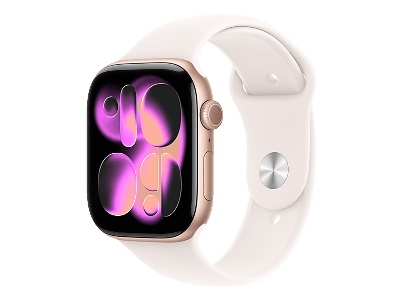 APPLE Watch Series 11 (GPS) 46 mm Smartwatch Aluminium Fluorelastomer, 140 - 190 (S/M), Rose Gold/Light Blush Sport Band