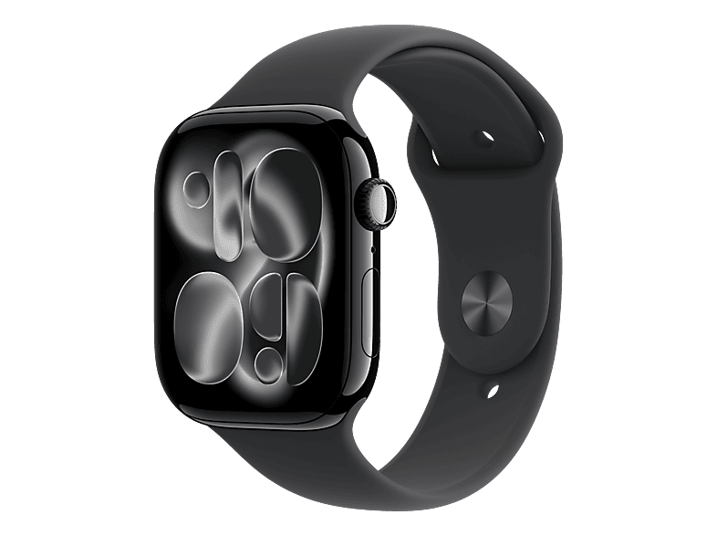 APPLE Watch Series 11 (GPS) 46 mm Smartwatch Aluminium Fluorelastomer, 160 - 210 (M/L), Jet Black/Black Sport Band