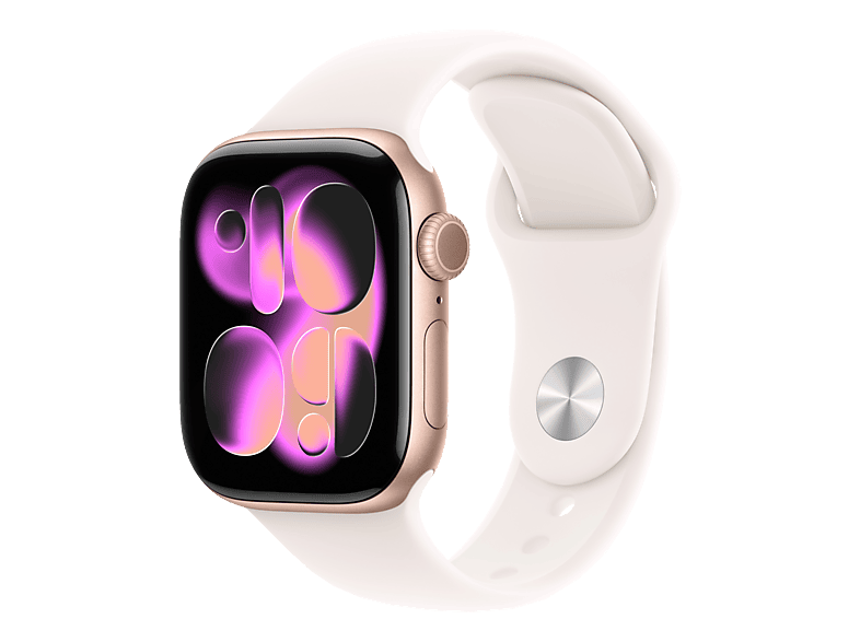 APPLE Watch Series 11 (GPS) 42 mm Smartwatch Aluminium Fluorelastomer, 130 - 180 (S/M), Rose Gold/Light Blush Sport Band