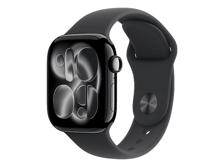 APPLE Watch Series 11 (GPS + Cellular) 42 mm Smartwatch Aluminium Fluorelastomer, 130 - 180 (S/M), Jet Black/Black Sport Band