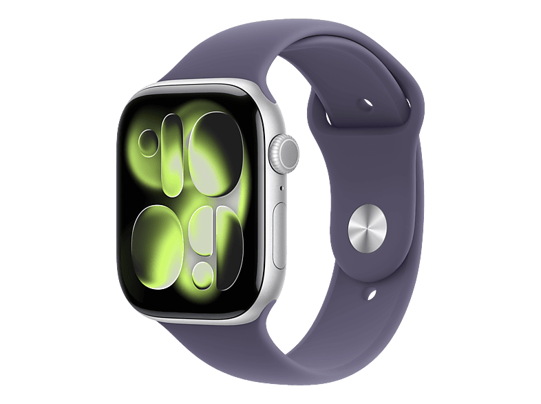 APPLE Watch Series 11 (GPS + Cellular) 46 mm Smartwatch Aluminium Fluorelastomer, 140 - 190 (S/M), Silver/Purple Fog Sport Band