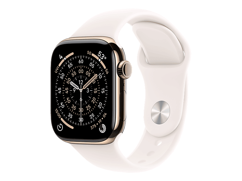 APPLE Watch Series 11 (GPS + Cellular) 42 mm Smartwatch Titan Fluorelastomer, 150 - 200 (M/L), Gold Titanium/Light Blush Sport Band