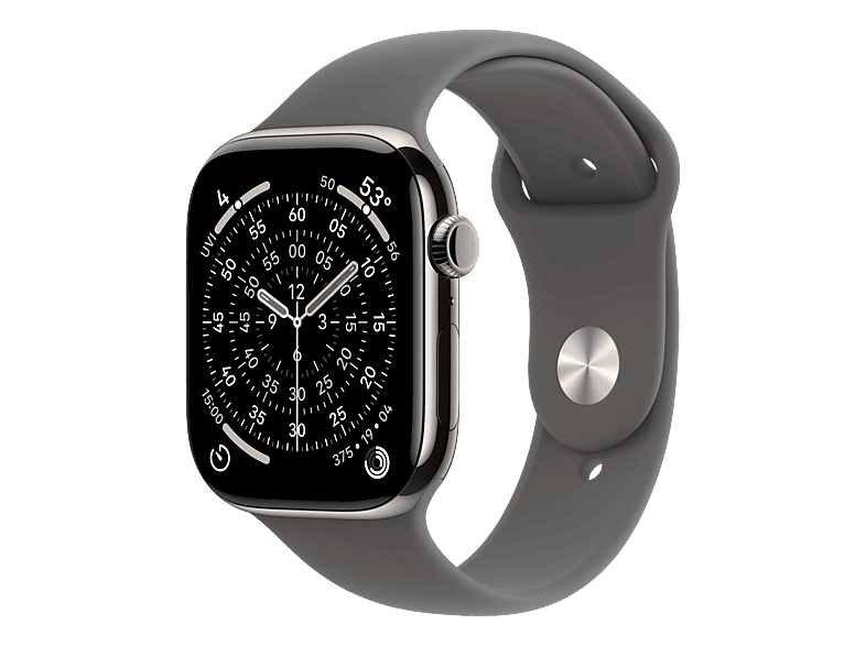 APPLE Watch Series 11 (GPS + Cellular) 46 mm Smartwatch Titan Fluorelastomer, 140 - 190 (S/M), Natural Titanium/Stone Grey Sport Band