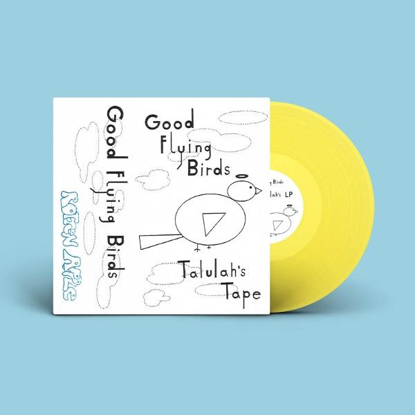 Albumcover mit Vogelzeichnung und Text "Good Flying Birds". Eine gelbe Schallplatte ist sichtbar.