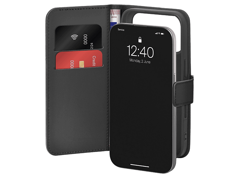 Etui z klapką PURO Wallet Stand do iPhone 17 Pro Czarny