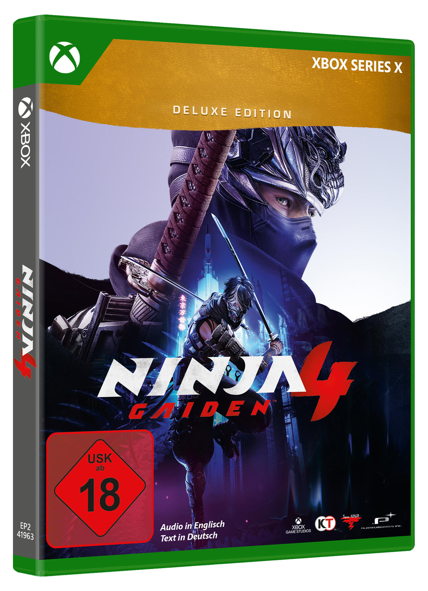 Xbox Series X Hülle für Ninja Gaiden 4 Deluxe Edition mit Ninja-Motiv und USK 18.