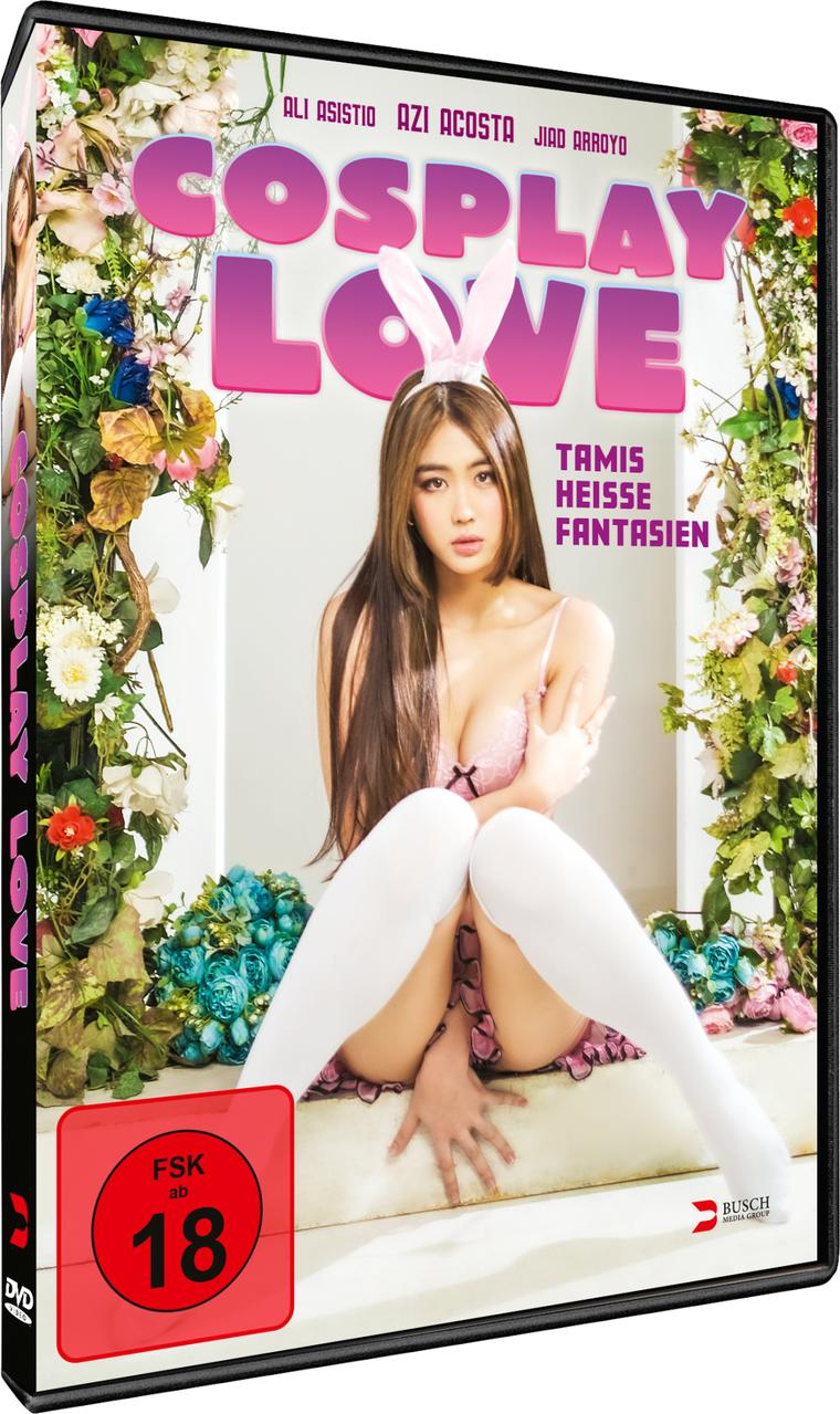DVD-Cover. Eine Frau in Dessous und Hasenohren sitzt auf einem Blumenbett. Der Titel lautet 'Cosplay Love'.