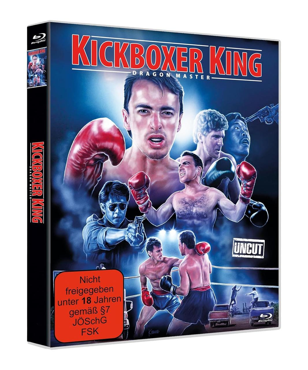 Filmcover von Kickboxer King: Kämpfer im Ring, Männer mit Boxhandschuhen, Pistole, LKW.