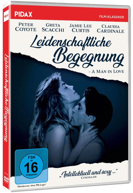 DVD-Cover. Ein Paar umarmt sich, Titel 'Leidenschaftliche Begegnung'. Namen der Schauspieler sind gelistet. FSK 16.