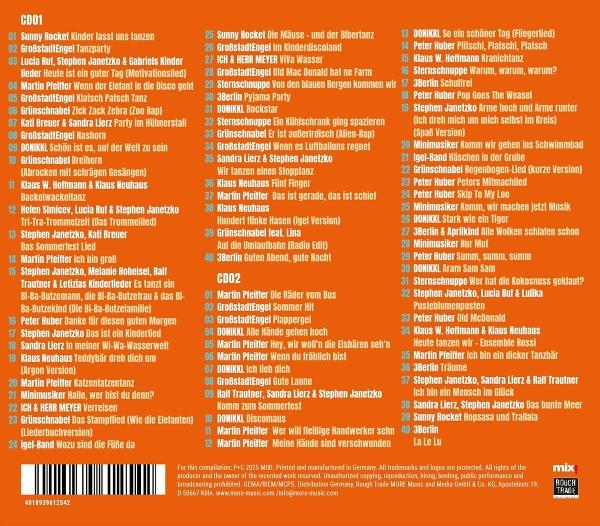 CD-Cover mit Songtiteln und Künstlernamen auf Deutsch. Oranger Hintergrund mit einem Mix-Logo.